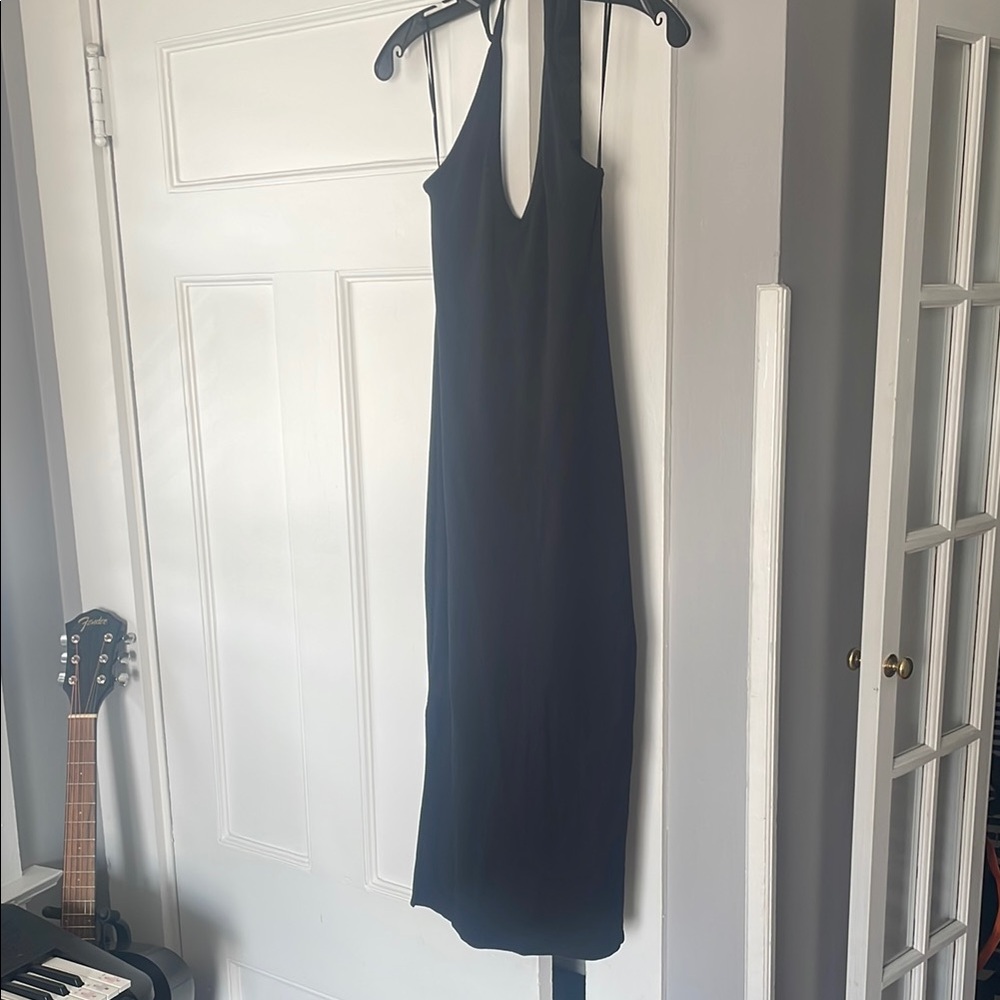 Elegant Black Cotton Halter Dress